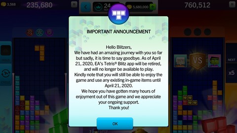 Electronic Arts - EA retire Tetris des App Store iOS et Play Store Android