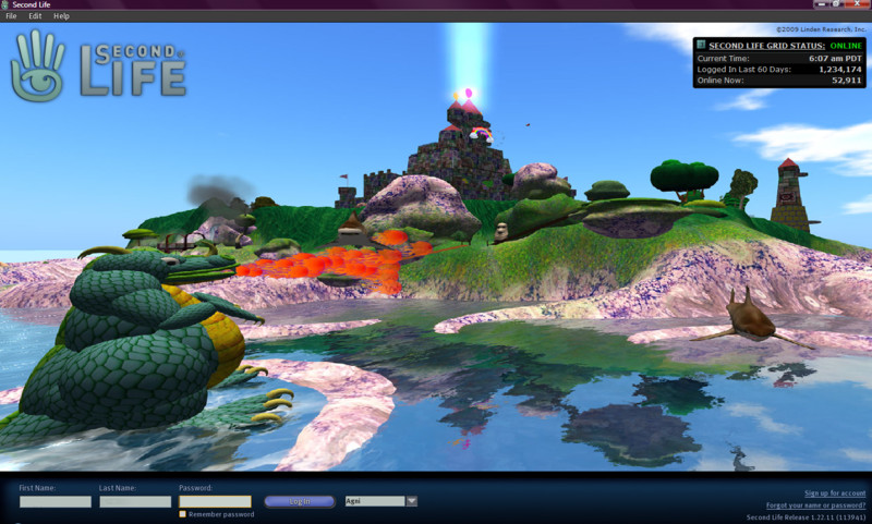 Ecran de connection sur Second Life