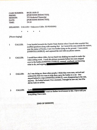 Transcription d'un appel téléphonique en rapport avec l'incident de Zurich Transcription d'un appel téléphonique en rapport avec l'incident de Zurich
