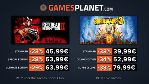 Red Dead Redemption 2 - Promo Gamesplanet : Red Dead Redemption 2 (-29%), Borderlands 3 (-34%)
