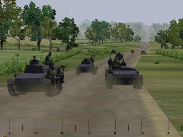 Une colonne de Panzers et de PanzerGrenadiers en route vers le front.