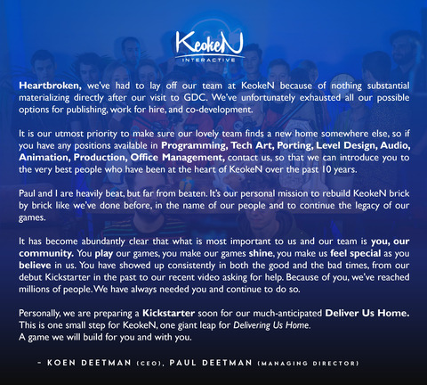 KeokeN Interactive - KeokeN Interactive licencie tous ses employés, en attendant un Kickstarter