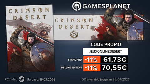 Crimson Desert - Code promo JOL x Gamesplanet : Crimson Desert en précommande à -11%, pré-téléchargement et heure de lancement