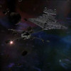 Un X-Wing poursuivit par un Croiseur Interstellaire