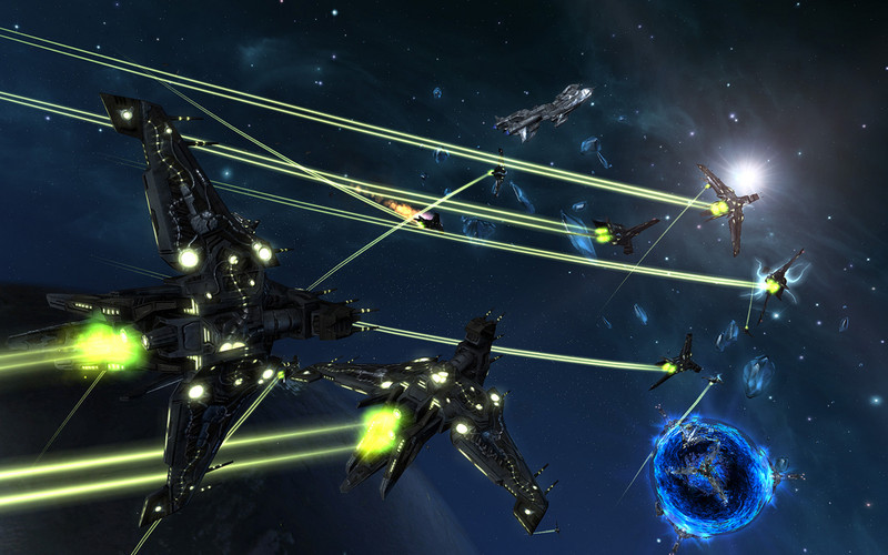 Une escouade de vaisseaux Phages en patrouille dans les Iudeccan Reaches (on remarque un capital ship Ravager en arri�re-fond)