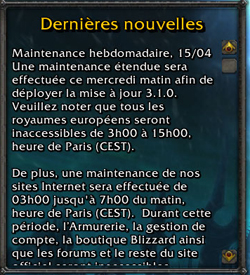 World of Warcraft - Maintenance du 15 avril prolongée