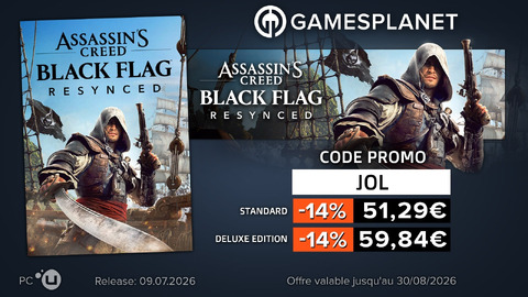Assassin's Creed Black Flag Resynced - Code promo JOL x Gamesplanet : Assassin's Creed Black Flag Resynced à -14%