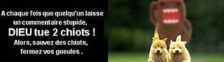 Cliquez sur l'image pour la voir en taille relle

Nom : Dieu_tue_2_chiots.jpg
Taille : 350x97
Poids : 7,5 Ko
ID : 93093