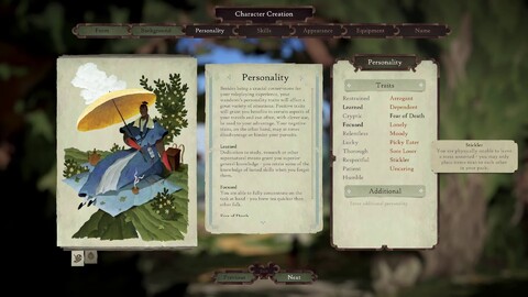 Aperçu de la création de personnages du « Tiny MMORPG » Book of Travels