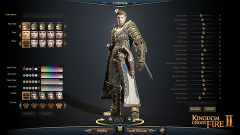 Aperçu des options de personnalisation des avatars de Kingdom Under Fire II