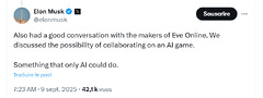 Elon Musk « discute » avec CCP Games de « la possibilité de collaborer sur un jeu IA »