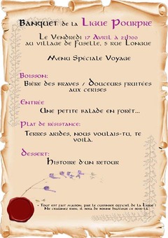 Banquet de la Ligue Pourpre vendredi 17 avril à 21h00