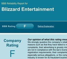 Le 20 avril 2009, le BBB octroie un F à Blizzard avant de se raviser