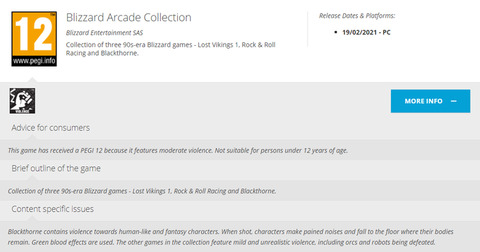 Blizzard Entertainment - Blizzard Arcade Collection émerge dans la classification PEGI