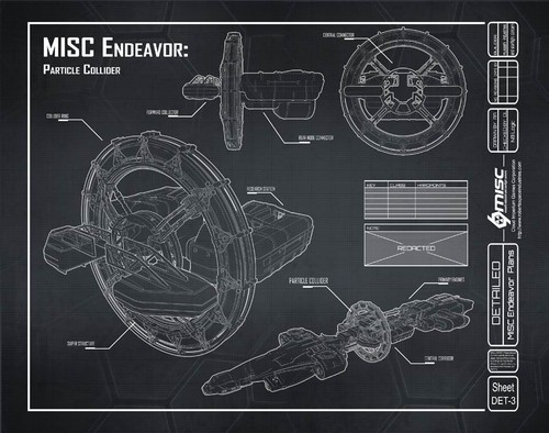 Blueprint d'un vaisseau Endeavor équipé d'un collisionneur de particules
