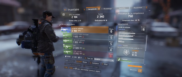 The Division (Bêta) - Inventaire - armes