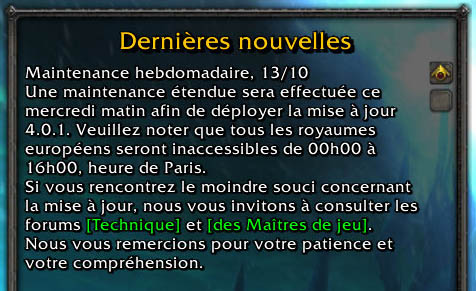 World of Warcraft - Mise à jour 4.0.1 cette nuit, maintenance étendue