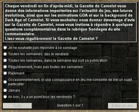 Dark Age of Camelot - Sondage GOA sur le Point du Vendredi