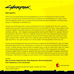CD Projekt Red présente des excuses et promet d'améliorer Cyberpunk 2077 sur PS4 et Xbox One