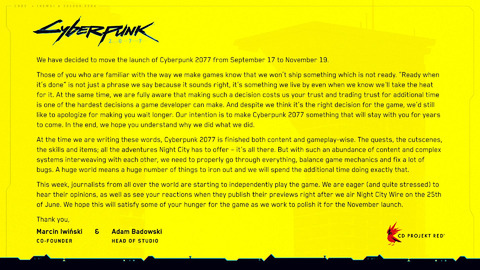 Cyberpunk 2077 - Cyberpunk 2077 repoussé au 19 novembre 2020