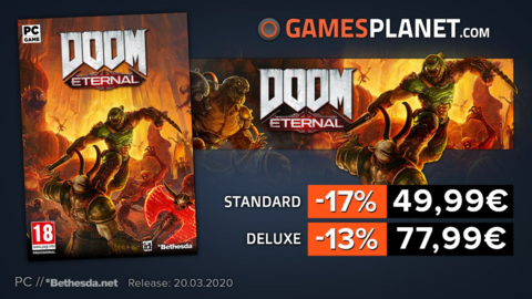 Doom Eternal - Promo Gamesplanet : pré-téléchargement et dernière précommande pour DOOM Eternal (jusqu'à -17%)