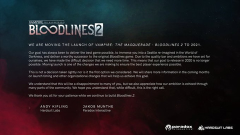 Vampire: The Masquerade - Bloodlines 2 - La sortie de Vampire: The Masquerade - Bloodlines 2 repoussée à l'année prochaine