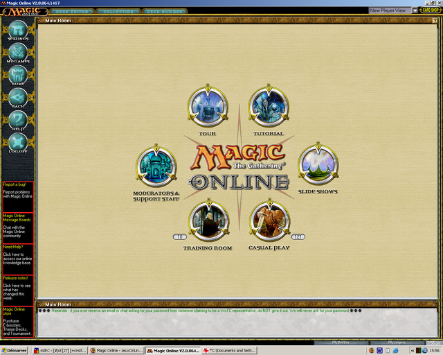 La salle principale des joueurs débutants, renvoyant vers les salles permettant de mieux se familiariser au jeu