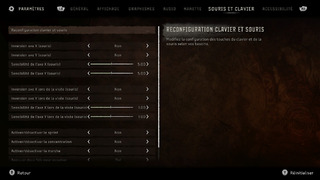 Aperçu du menu de réglages des commandes sur la version PC