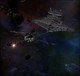 Un X-Wing poursuivit par un Croiseur Interstellaire