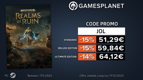Warhammer Age of Sigmar: Realms of Ruin - Code promo JOL x Gamesplanet : Warhammer Age of Sigmar: Realms of Ruin à -15%, Le Maître du Donjon de Naheulbeuk à -19%