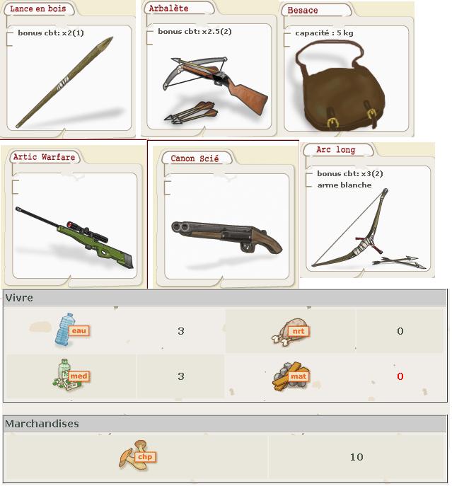 Quelques objets disponibles dans le jeu