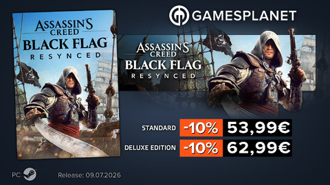 Assassin's Creed Black Flag Resynced - Promo Gamesplanet : Assassin's Creed Black Flag Resynced en précommande à -10%