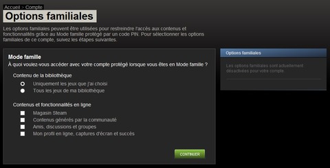 Options familiales Steam