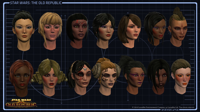 Exemple de têtes de personnages féminins