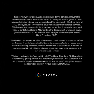 Crytek : annonce de licenciements